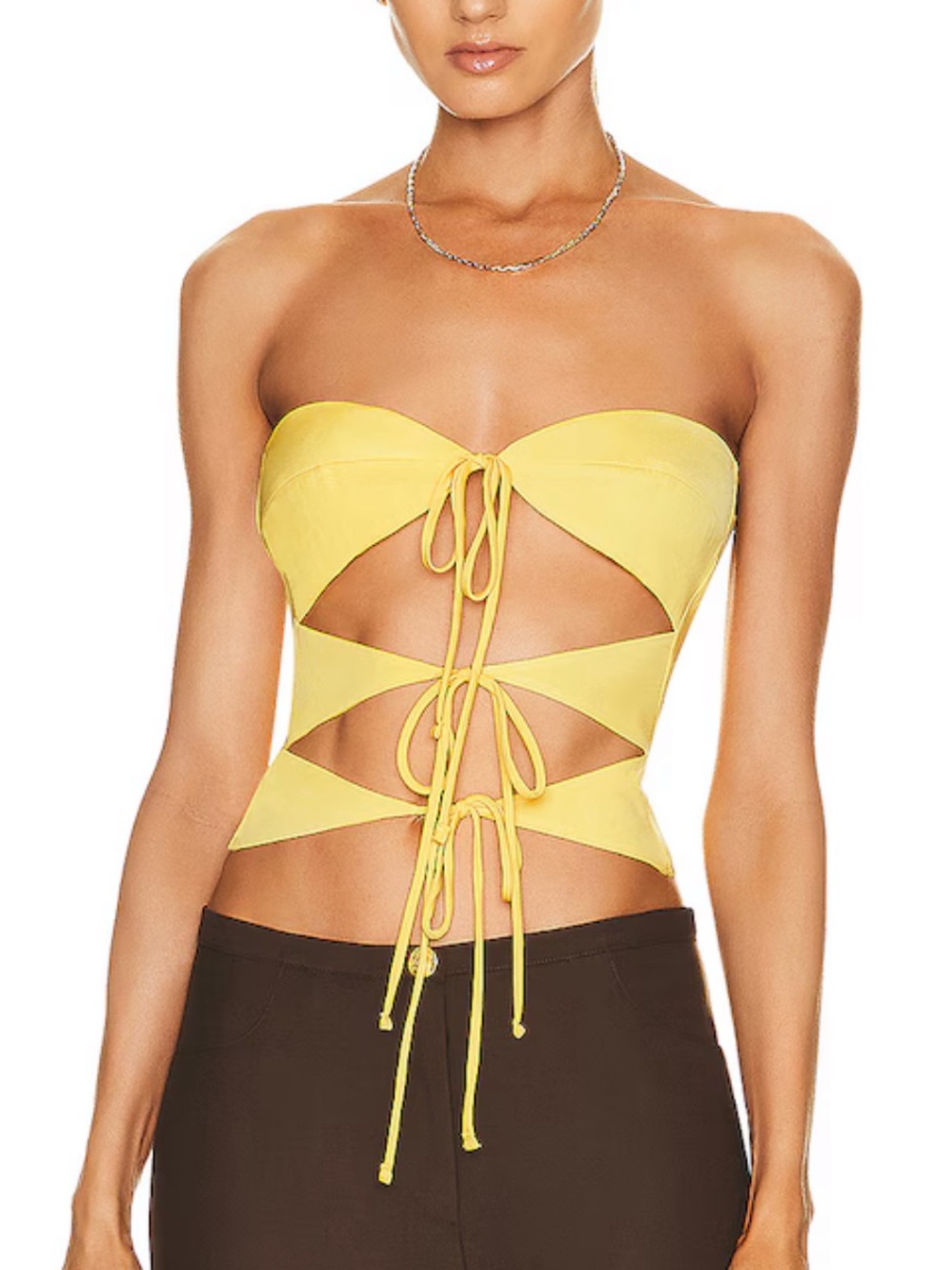 Siedres Sunny Top Strappy Yellow Tie-Front Bandeau Top